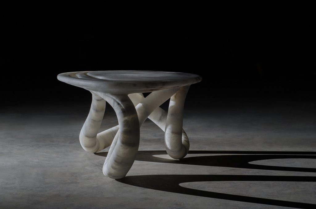 Aqua Fossil Alabaster table by Amarist studio