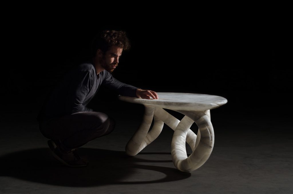 Aqua Fossil Alabaster table by Amarist studio