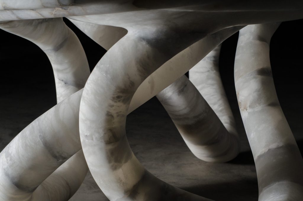 Aqua Fossil Alabaster table by Amarist studio