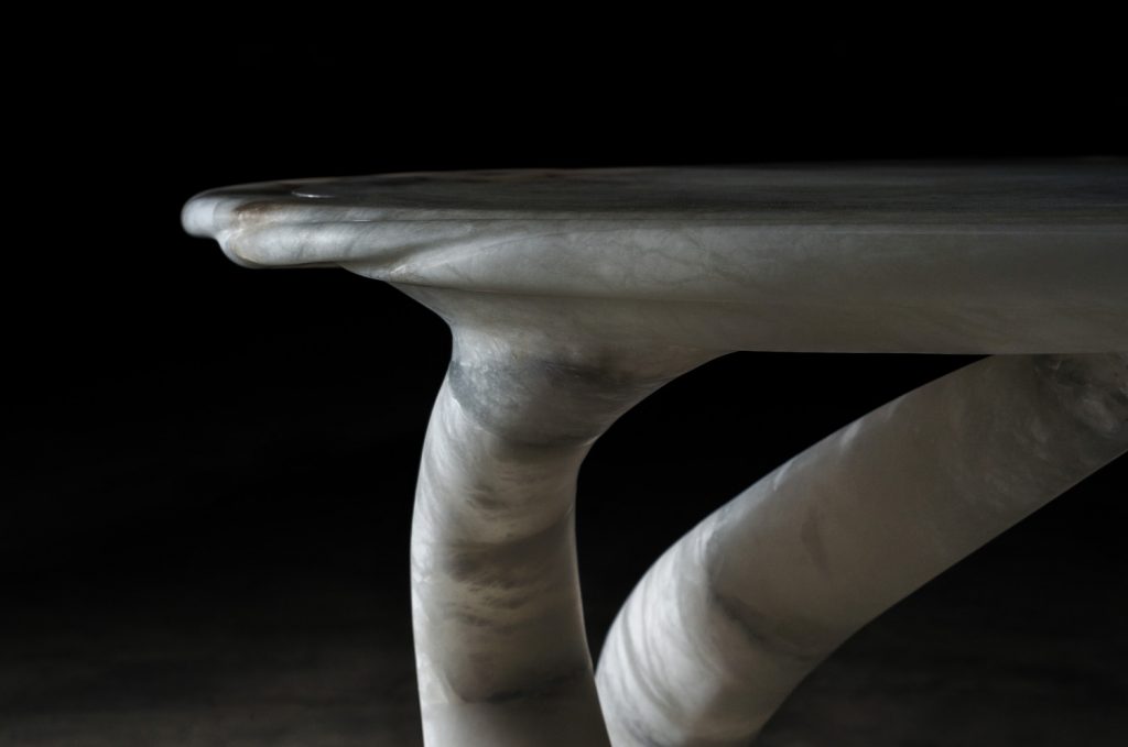 Aqua Fossil Alabaster table by Amarist studio