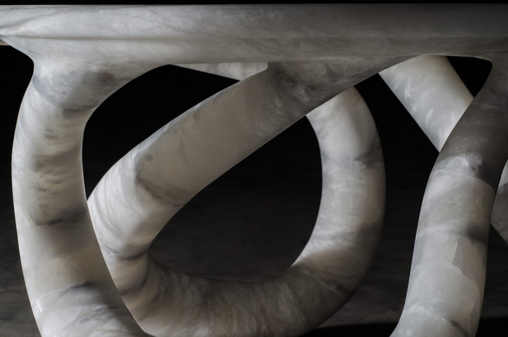 Aqua Fossil Alabaster table by Amarist studio