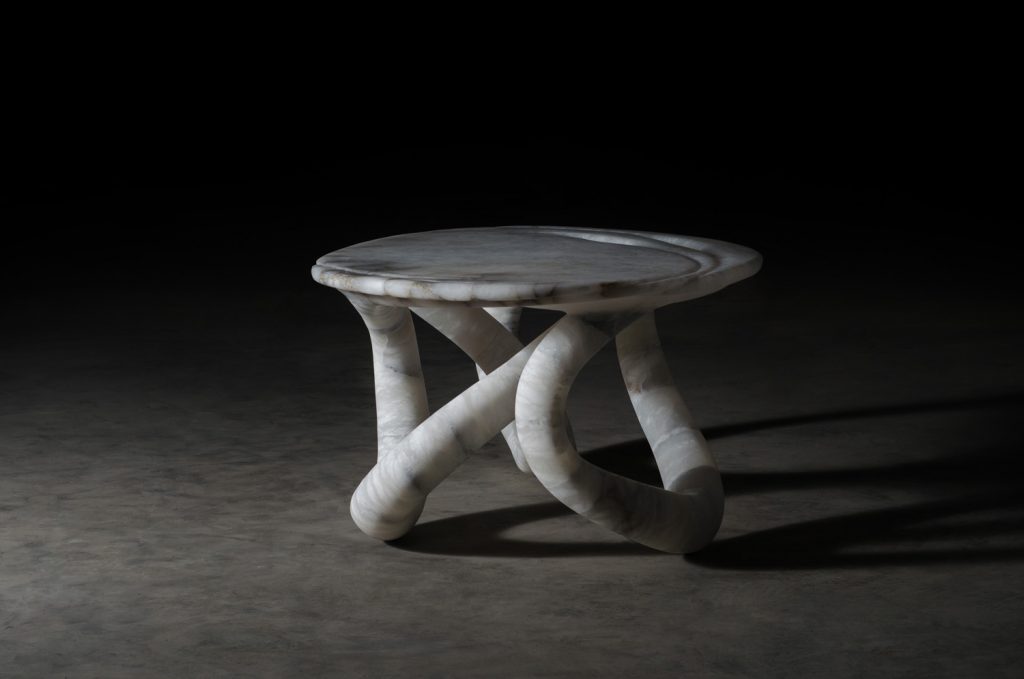 Aqua Fossil Alabaster table by Amarist studio