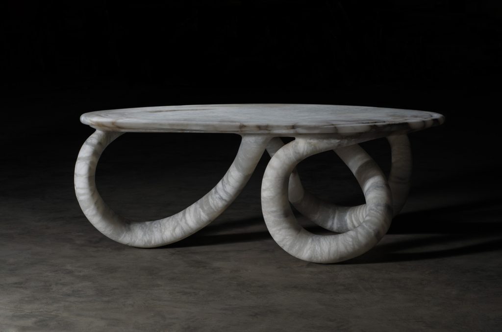 Aqua Fossil Alabaster table by Amarist studio
